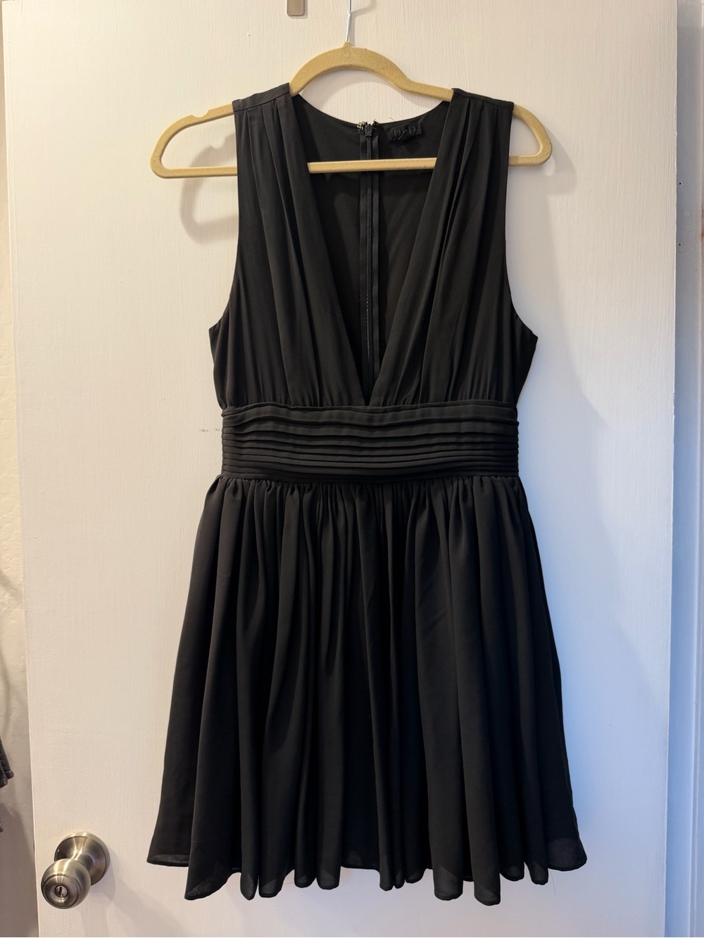 NBD Black V-Neck Pleated Waist Mini Dress